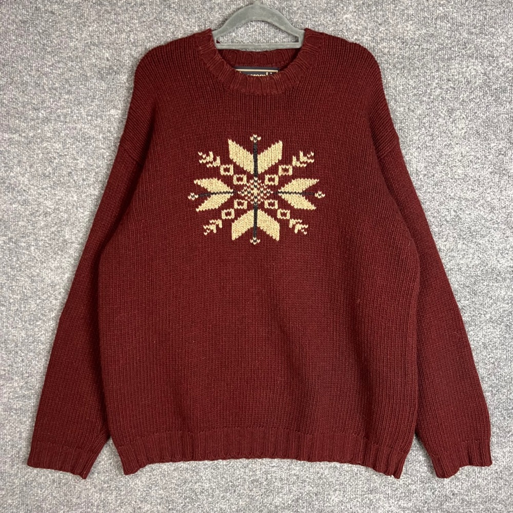 Vintage Abercrombie & Fitch Sweater Mens L Burgundy Lambswool Snowflake Knit